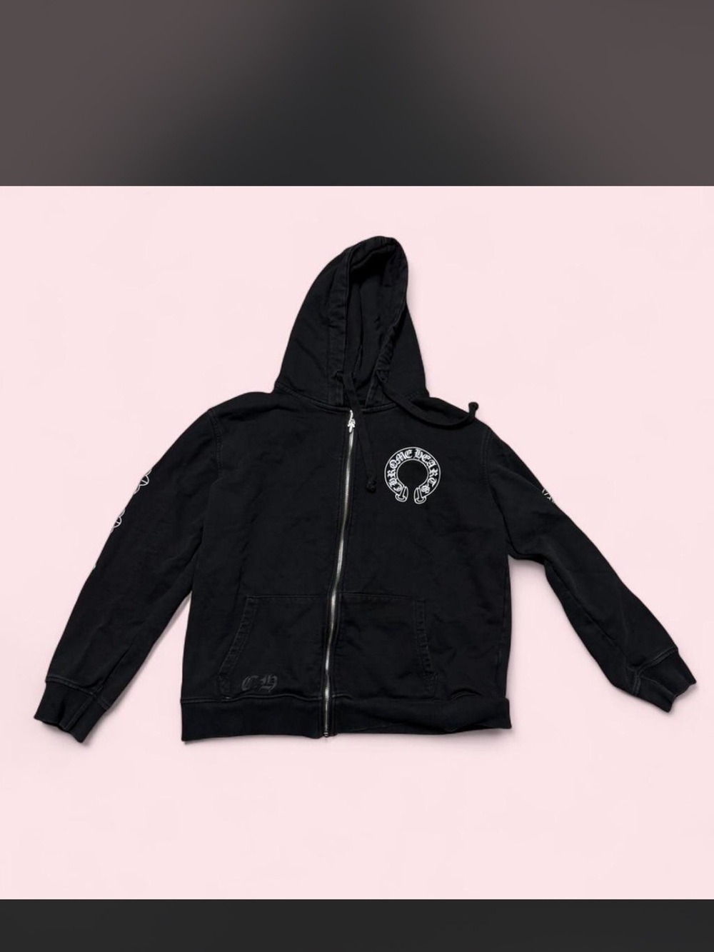 Black Zip-Up Hoodie with White Graphic
